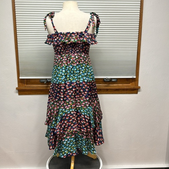 J. Crew Silk Blue Multi Color Floral Tiered Sleeveless Midi Dress Size 6 - Picture 5 of 12